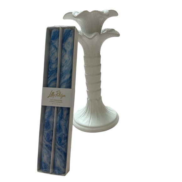 Lilly Pulitzer Ceramic Palm Candle Stick Holder and Two Lilly Candles - Picture 4 of 6
